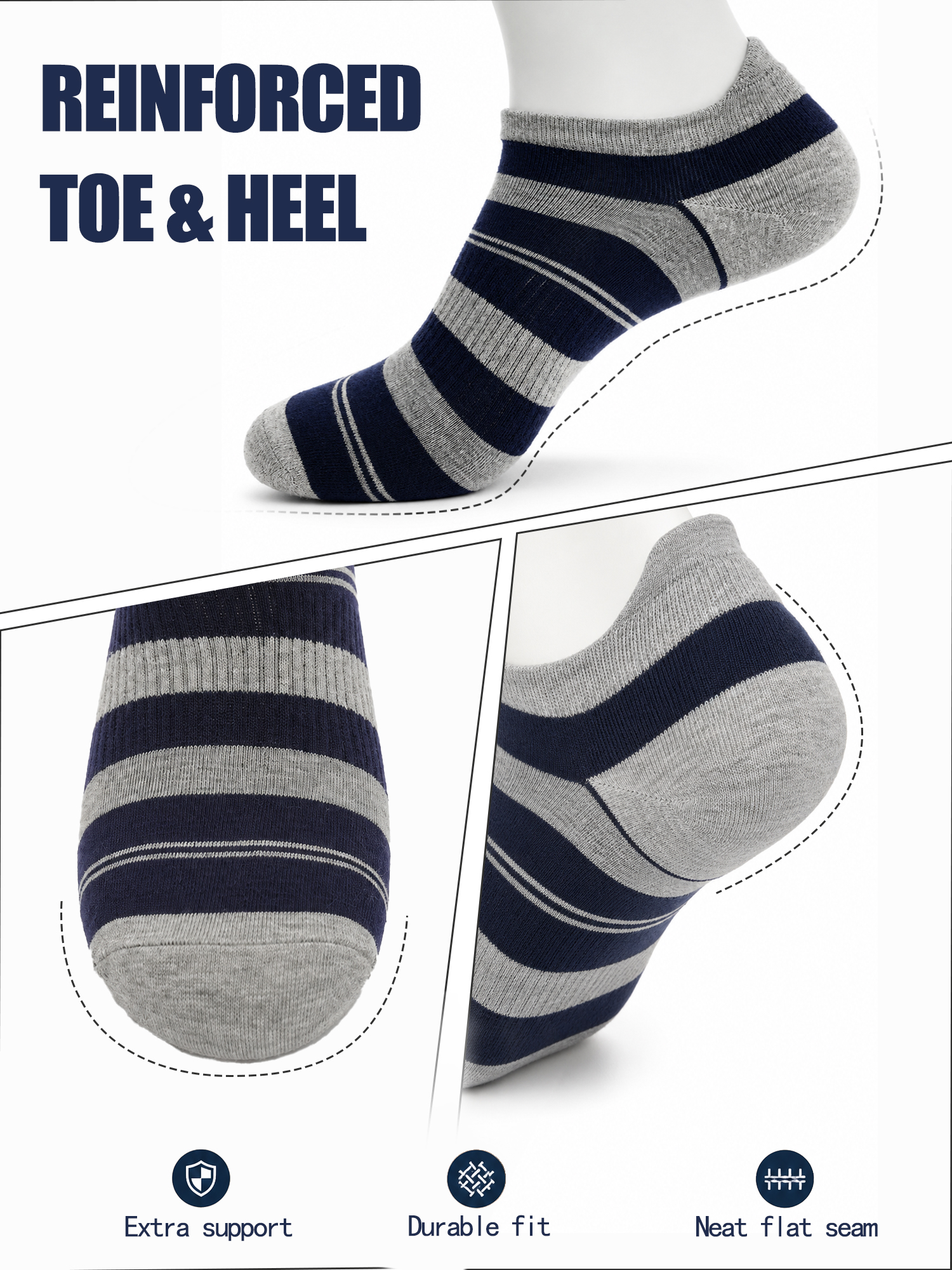 1/3/6 Pair Men's Blue Grey Str - Ankle Sock Low Cut avis et prix