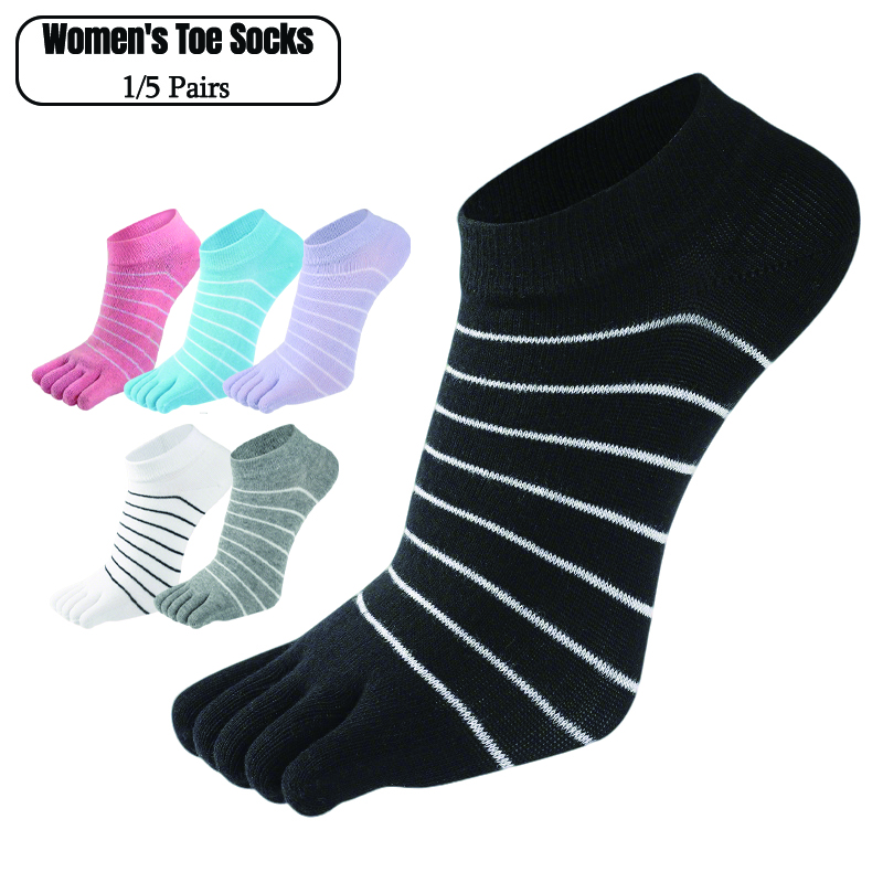 1/5 Pairs Women Striped Five T - Ankle Sock Low Cut avis et prix